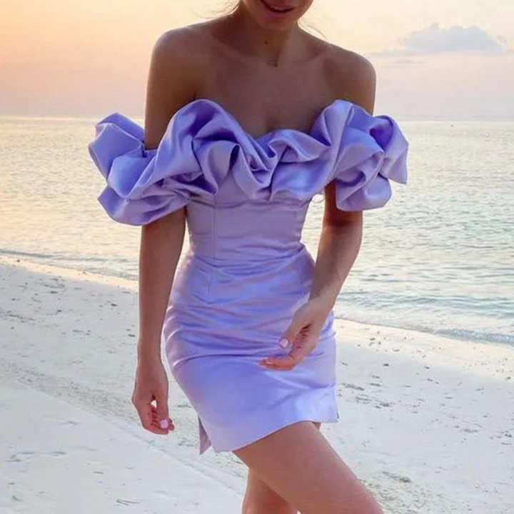 Ella | Mini Wedding Guest Dress with Strapless Bodice and Ruffle Detail