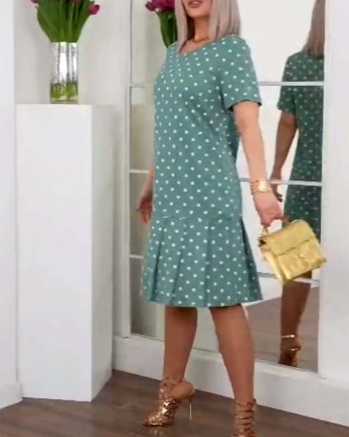 Mia | Midi Polka Dot Dress with Round Neck and Ruffle Hem
