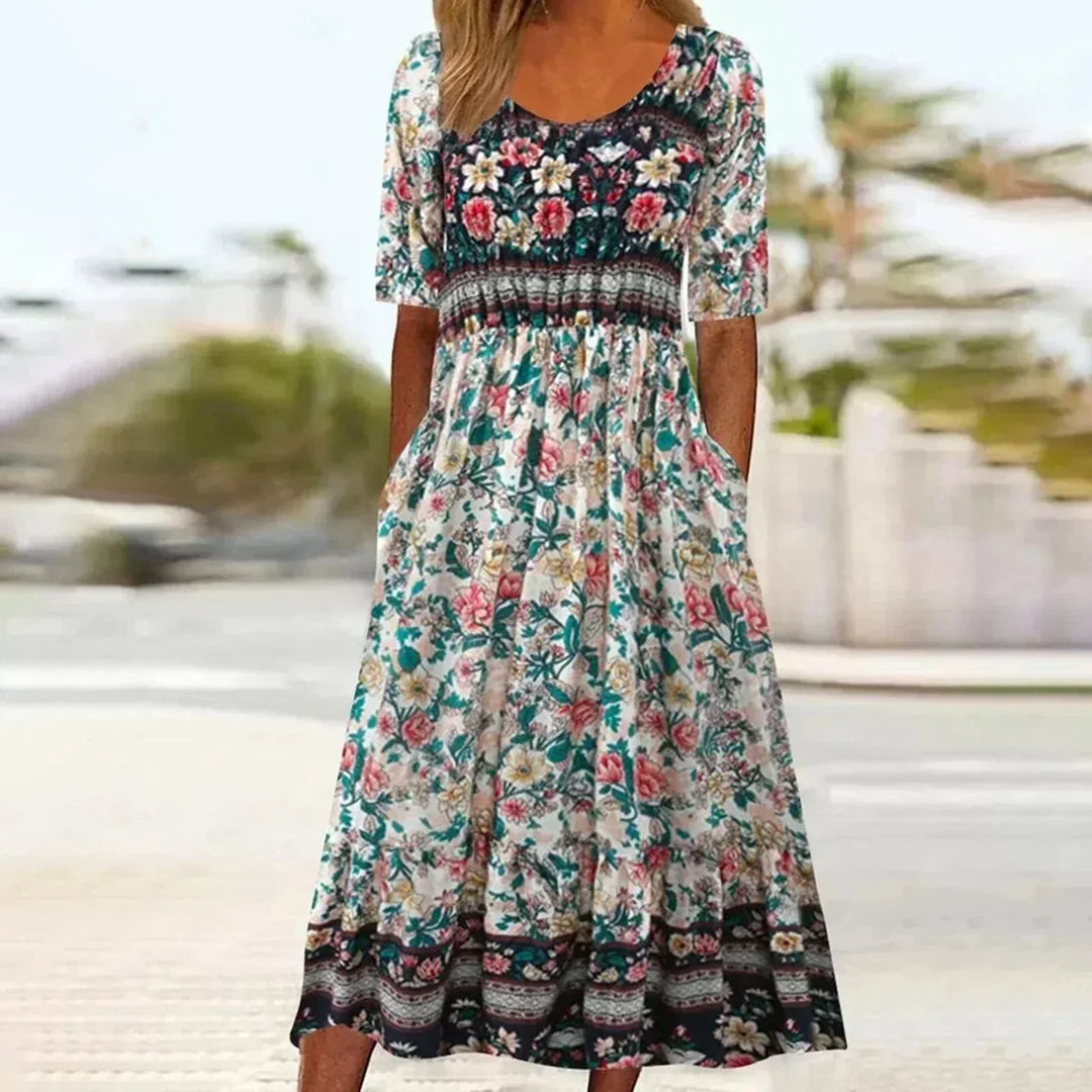 Anne | Boho Midi Dress Short Sleeve