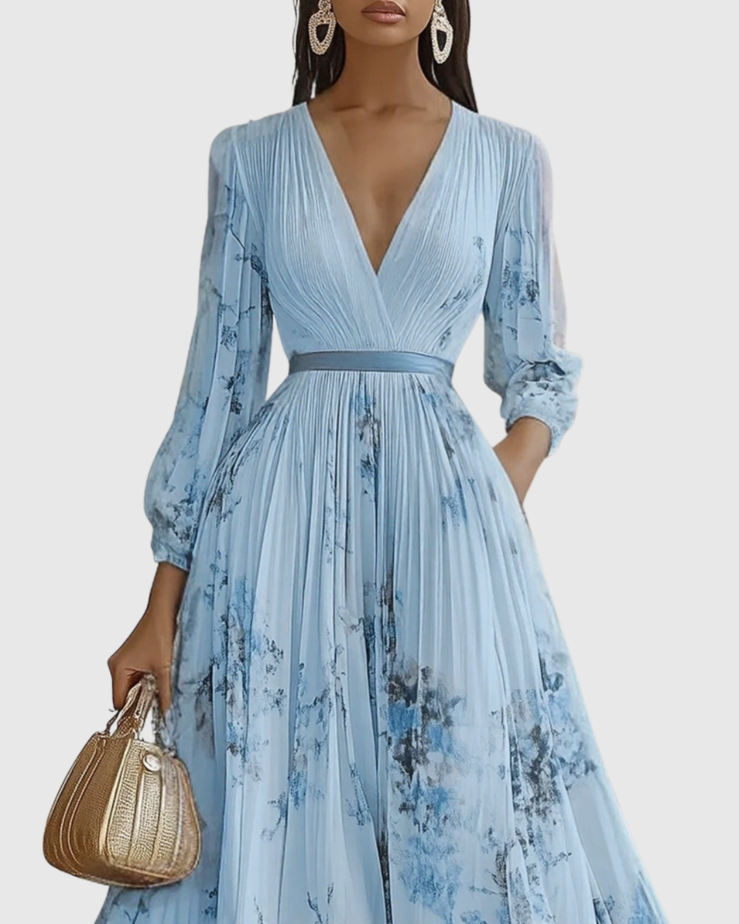 Rowena | Wedding Guest Maxi Dress Pleated V-Neck
