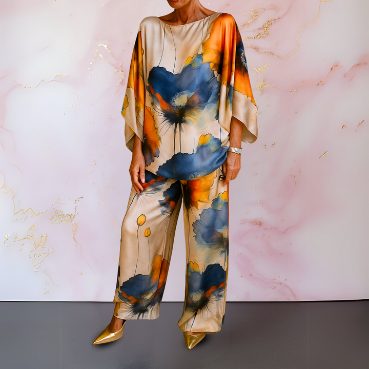 Lydia | Matching Set with Abstract Print and Wide Leg Trousers