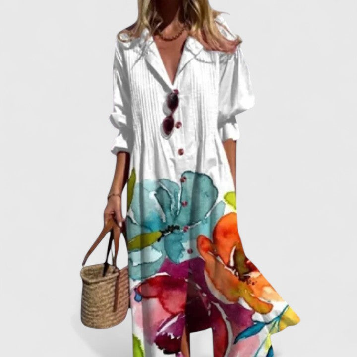 Paula | Maxi Shirt Dress with Boho Print