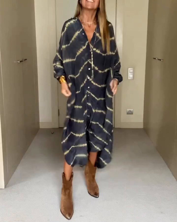 Lina | Midi Shirt Dress with Boho Print and Long Sleeves