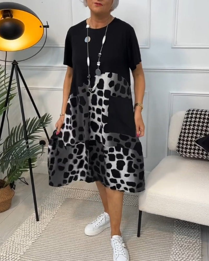 Xena | Midi Summer Dress with Abstract Print and Round Neck