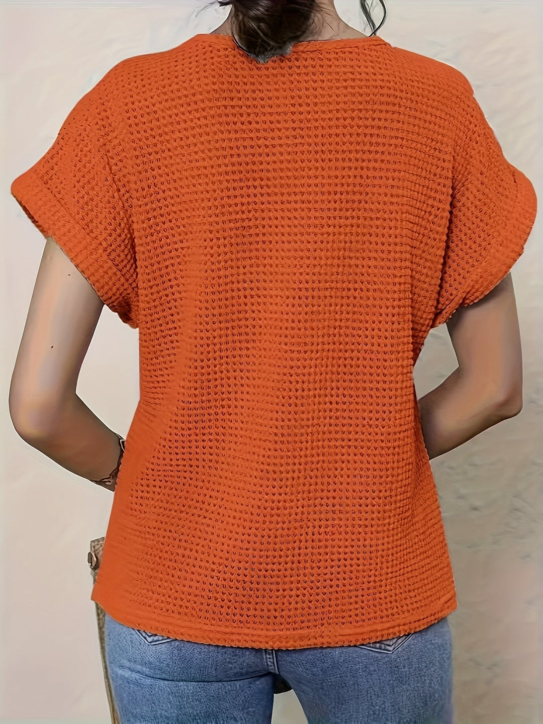 Tina | Crochet Detail Top with Round Neckline and Short Sleeves