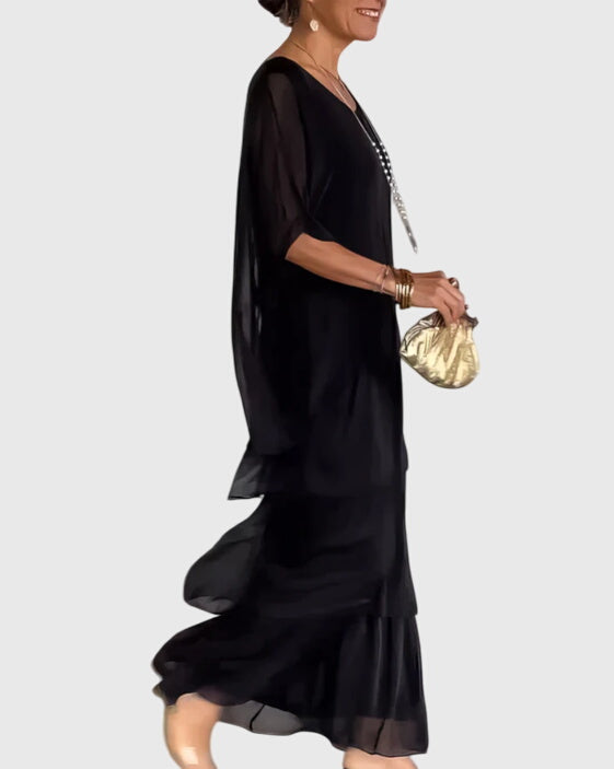 Susan | Two-Piece Set with Round Neck Top and Maxi Tiered Skirt