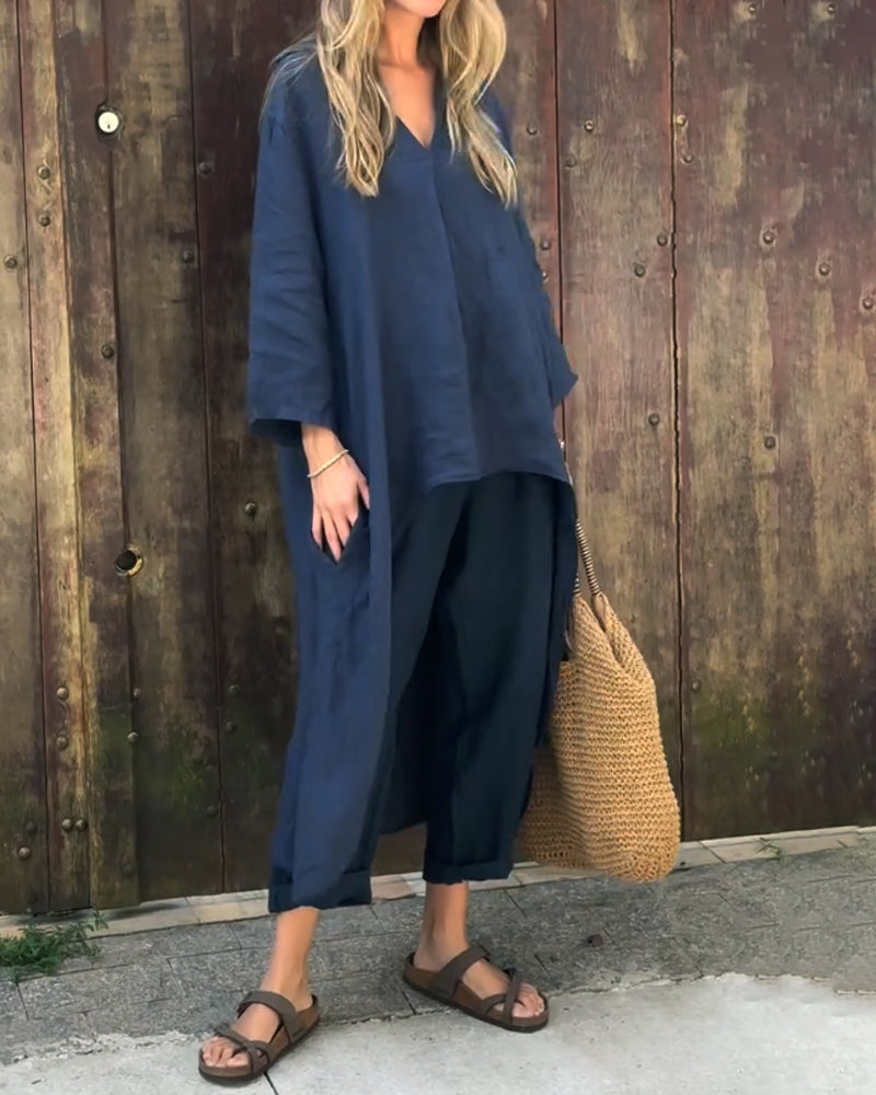 Nell | Co-ord Set with Wide Leg Trousers and V Neck Top