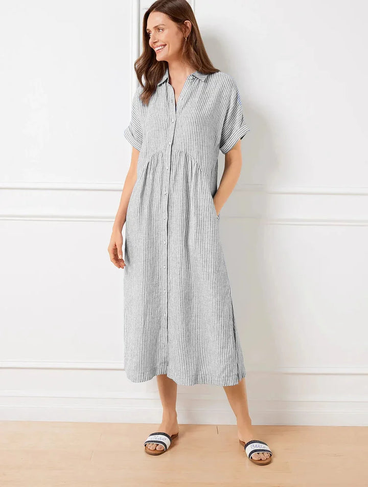 Wendy | Midi Shirt Dress with Vertical Stripes