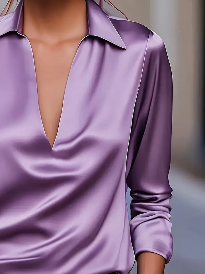 Sylv | Blouse with Deep V-Neck and Long Sleeves