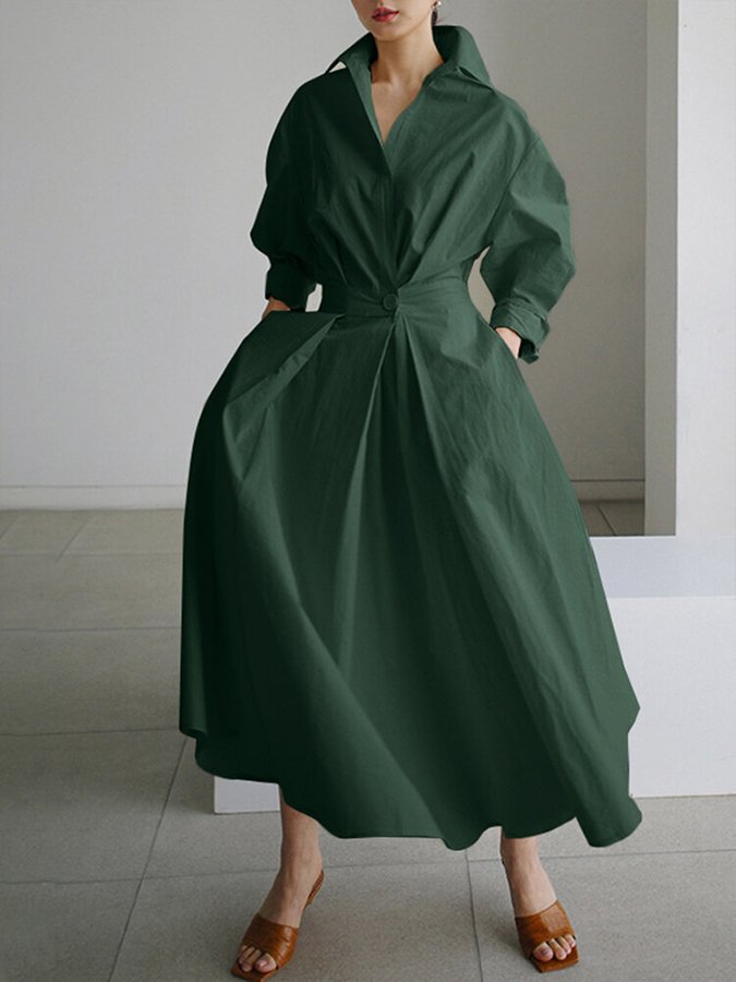 Amber | Maxi Shirt Dress with Collared Neck and Twist Waist