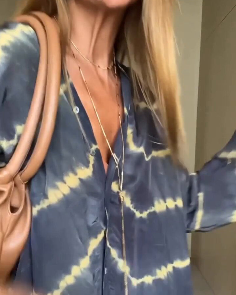 Lina | Midi Shirt Dress with Boho Print and Long Sleeves