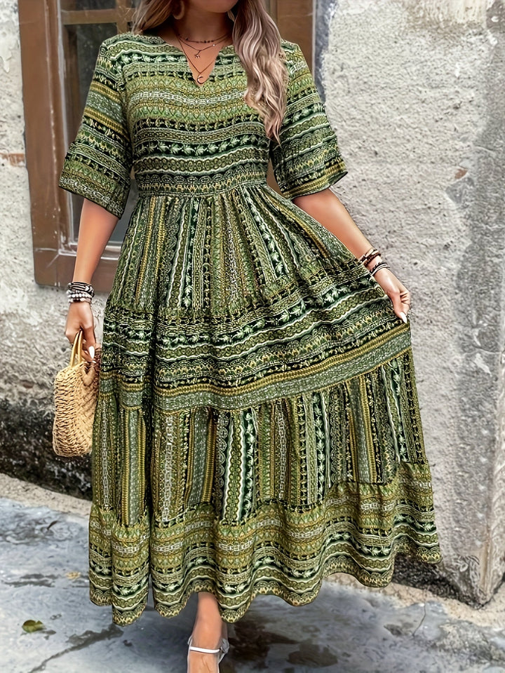 Rebecca | Maxi Summer Dress with Boho Print and Smocked Waist