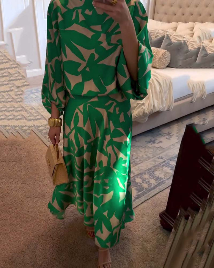 Demi | Matching Set with Abstract Print and Midi Skirt