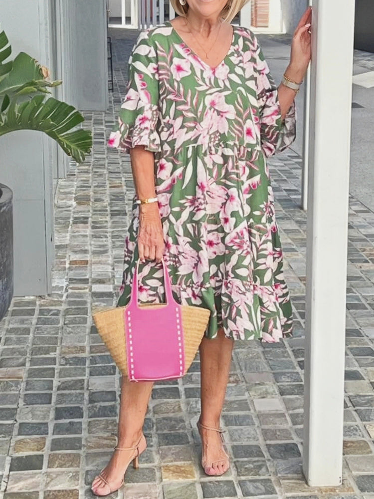 Madeline | Midi Polka Dot Dress with V-Neck and Flutter Sleeves
