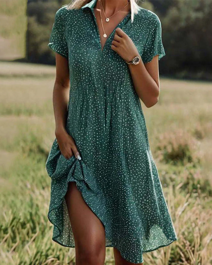 Miranda | Midi Polka Dot Dress with V-Neck Collar