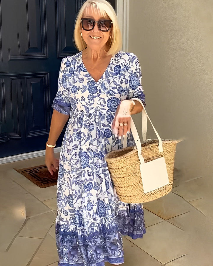 Phoebe | Midi Summer Dress with Boho Print and V-Neck