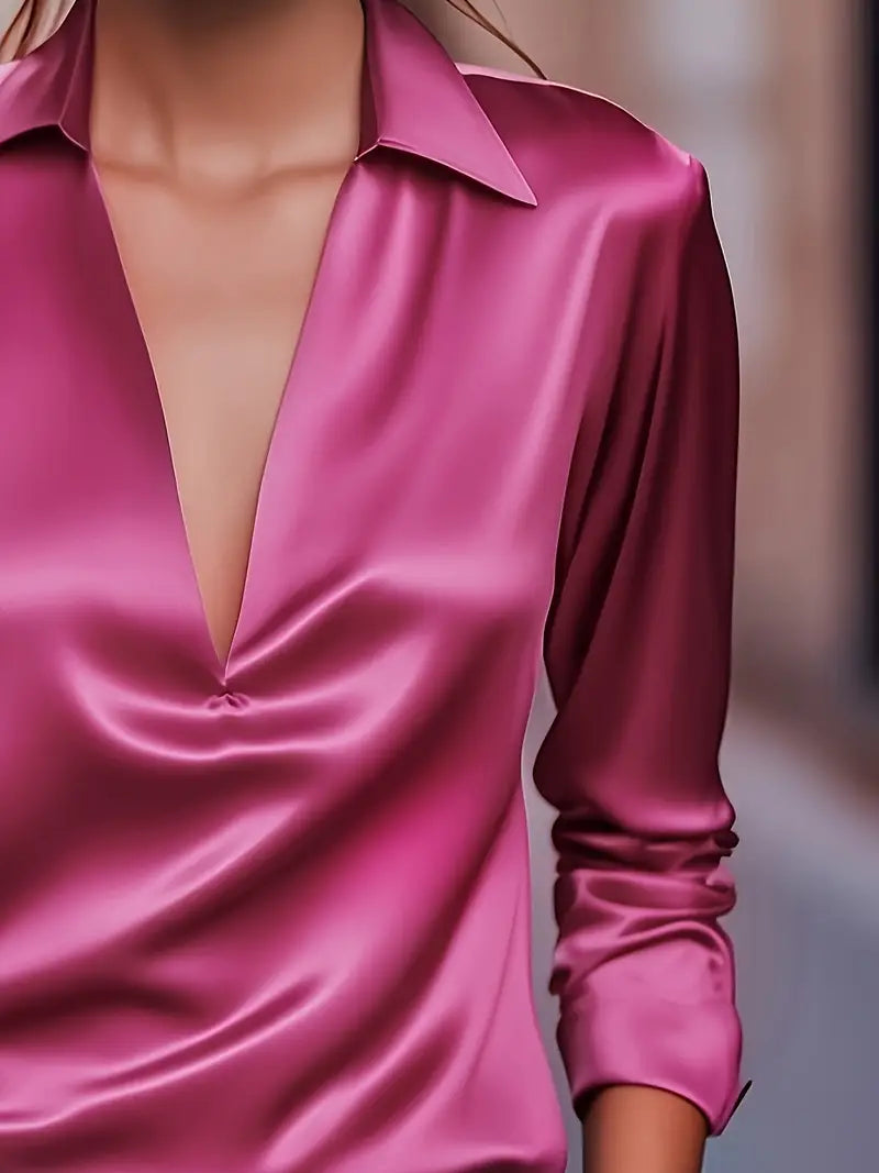 Sylv | Blouse with Deep V-Neck and Long Sleeves