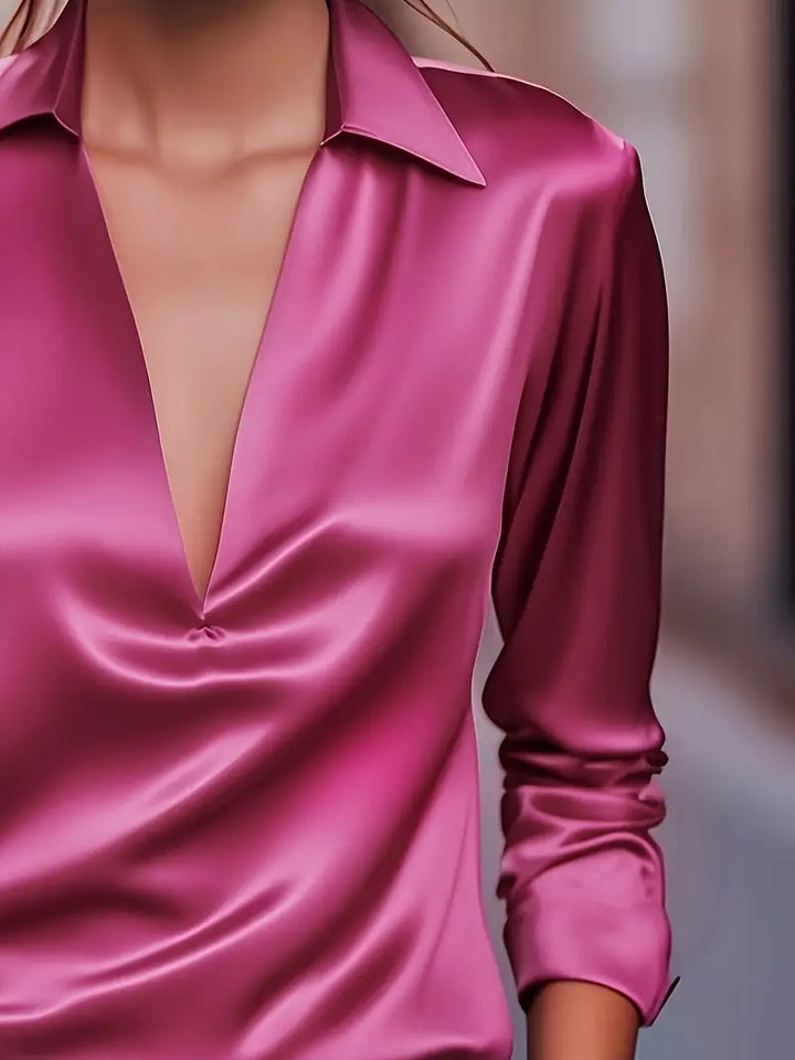Sylv | Blouse with Deep V-Neck and Long Sleeves