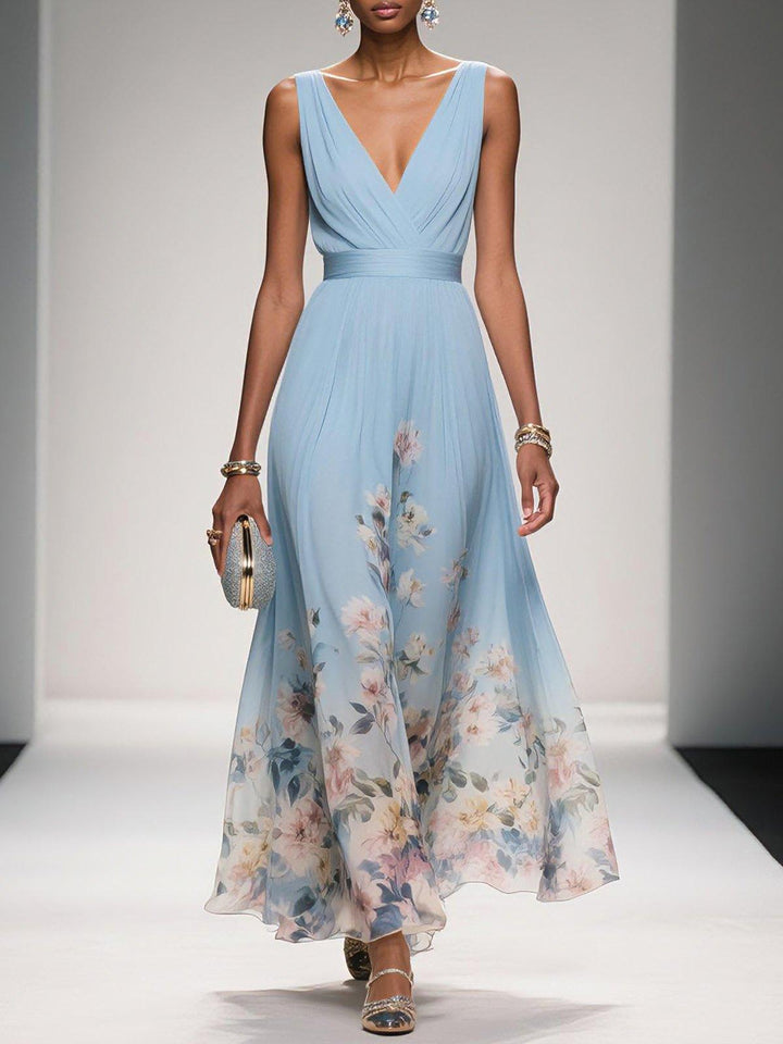 Ana | Maxi Wedding Guest Dress with Floral Print and V-Neck