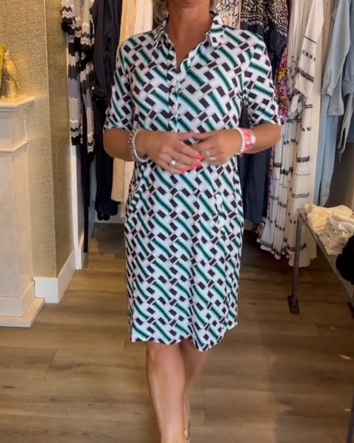 Martha | Midi Summer Dress with Geometric Print and V-Neck