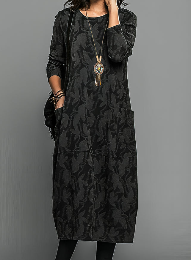 Fiona | Midi Summer Dress with Boho Print and Long Sleeves
