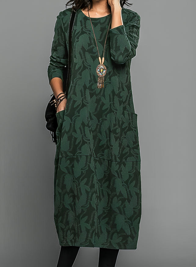 Fiona | Midi Summer Dress with Boho Print and Long Sleeves