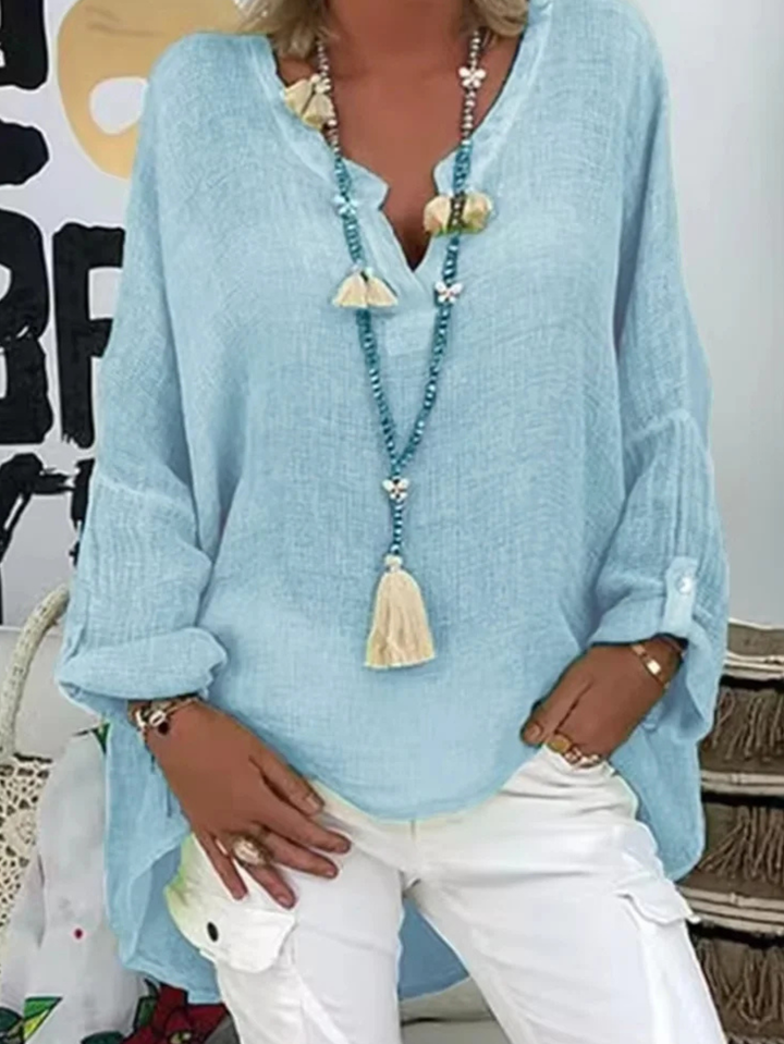 Mandy | Relaxed Fit Blouse with V Neckline and Long Sleeves