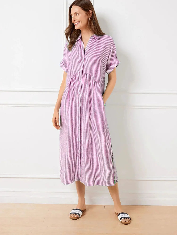 Wendy | Midi Shirt Dress with Vertical Stripes