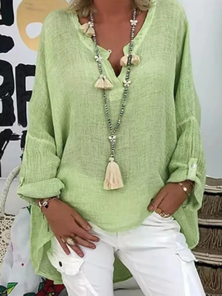Mandy | Relaxed Fit Blouse with V Neckline and Long Sleeves
