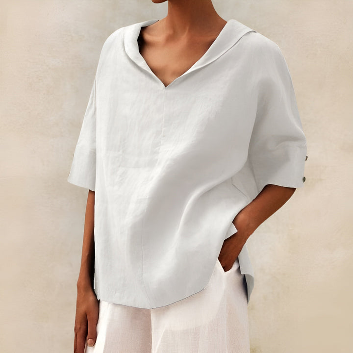 Ria | Linen Top with V-Neck Collar and Relaxed Fit