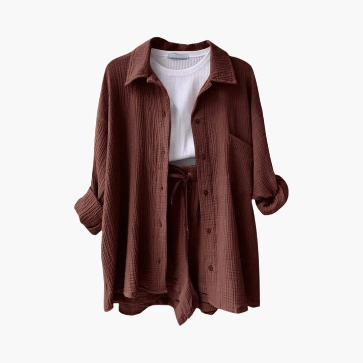 Zara | Crinkle Two-Piece Set with Oversized Shirt and Pull-On Shorts