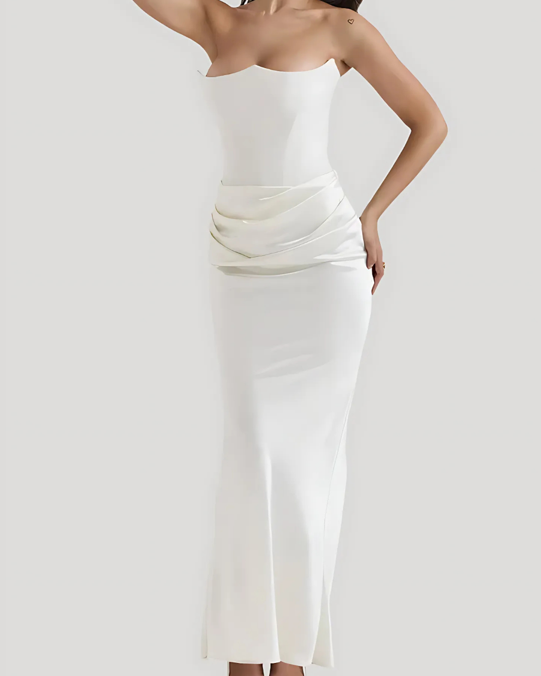 Jade | Maxi Wedding Guest Dress with Corset Bodice and Ruched Waist