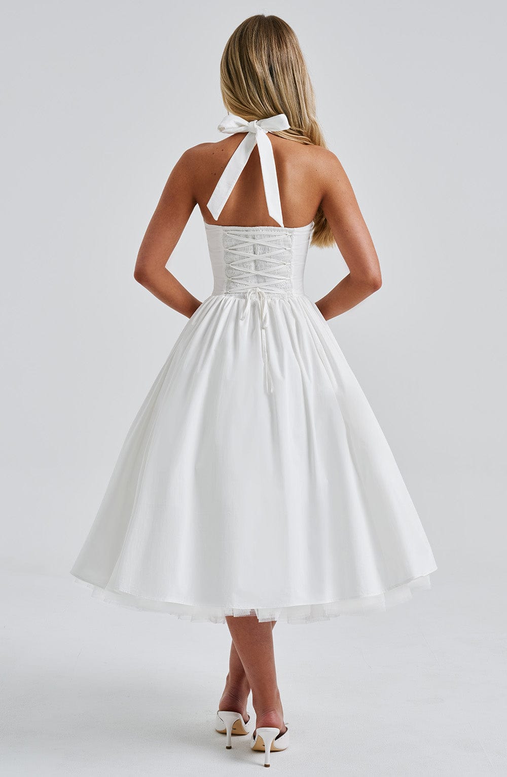 Ariana | Midi Halter Neck Dress with Corset Bodice