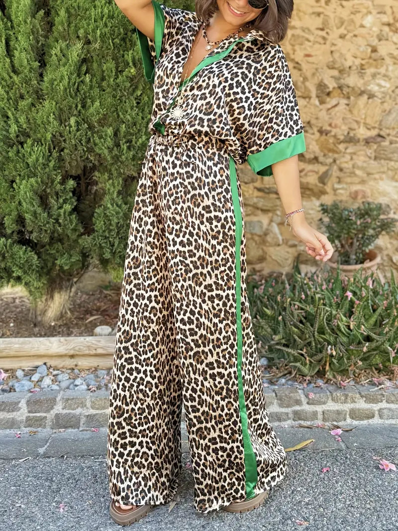 Rita | Matching Set with Animal Print and Contrast Trim