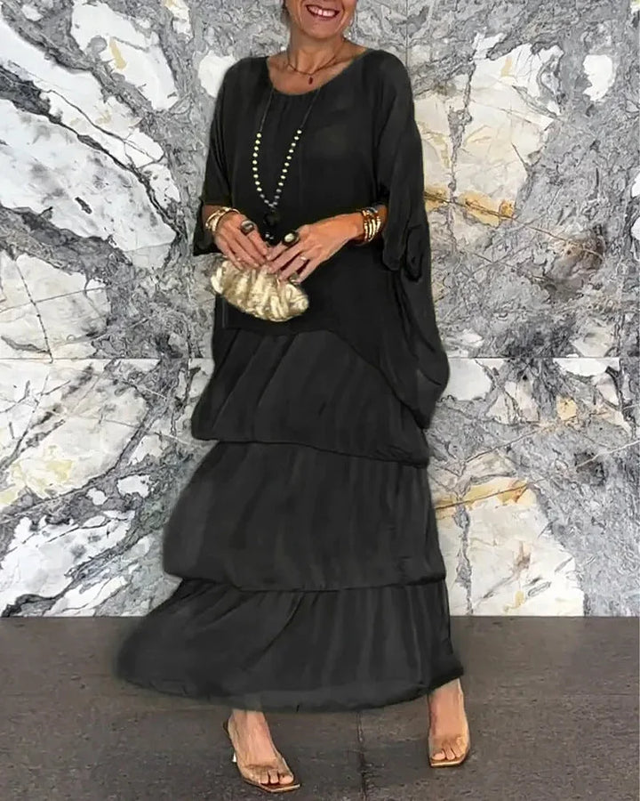 Natasha | Maxi Summer Dress with Tiered Skirt and Long Sleeves