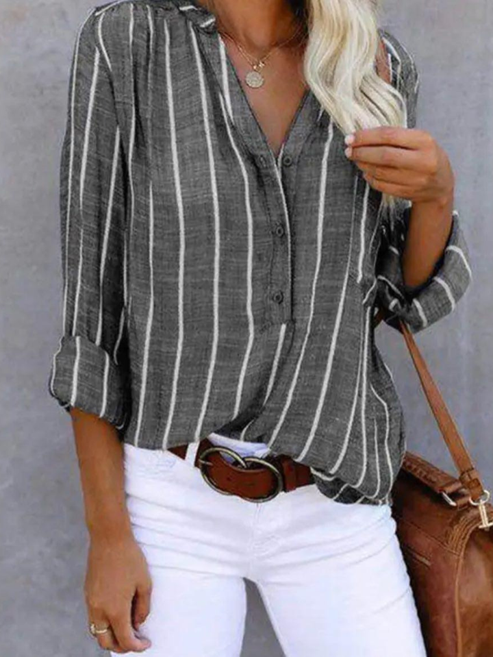 Gail | Striped Blouse with V Neckline and Long Sleeves