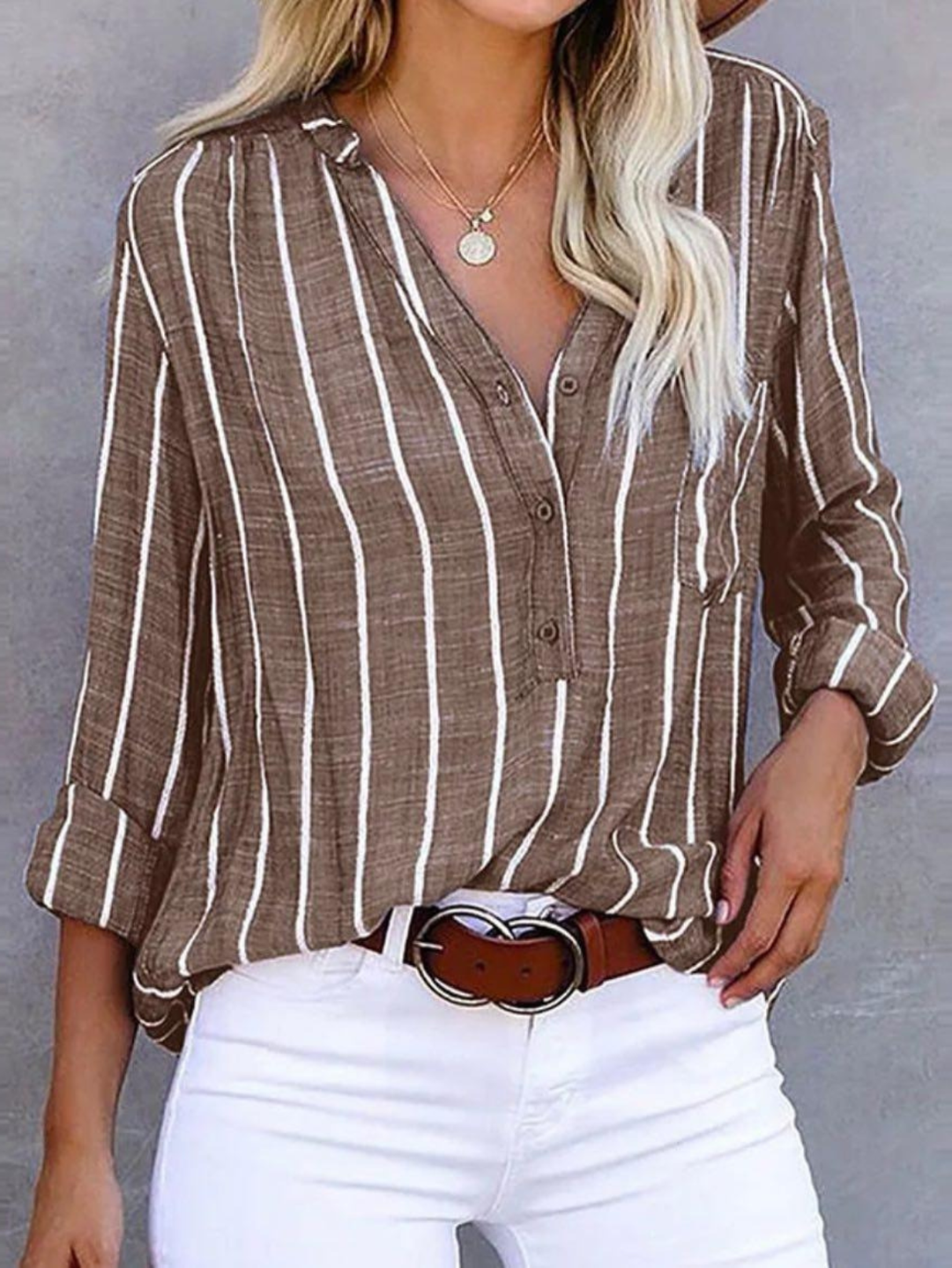 Gail | Striped Blouse with V Neckline and Long Sleeves