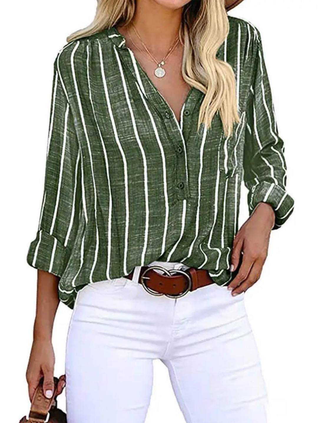 Gail | Striped Blouse with V Neckline and Long Sleeves