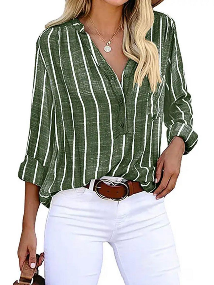 Gail | Striped Blouse with V Neckline and Long Sleeves