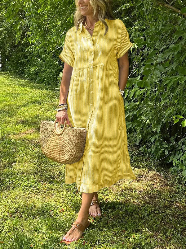 Wendy | Midi Shirt Dress with Vertical Stripes