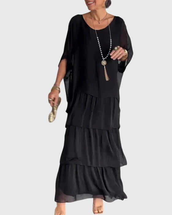Susan | Two-Piece Set with Round Neck Top and Maxi Tiered Skirt