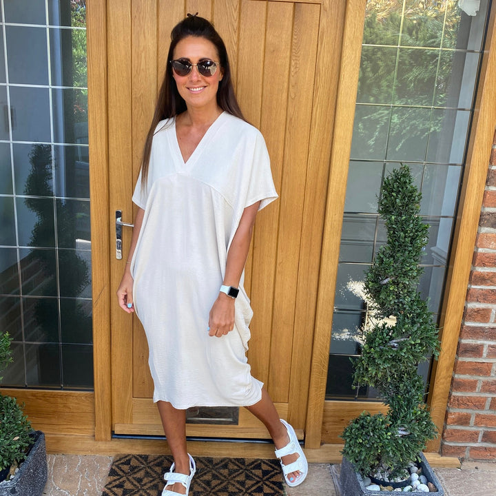 Olivia | Midi Summer Dress with V-Neck and Kimono Sleeve