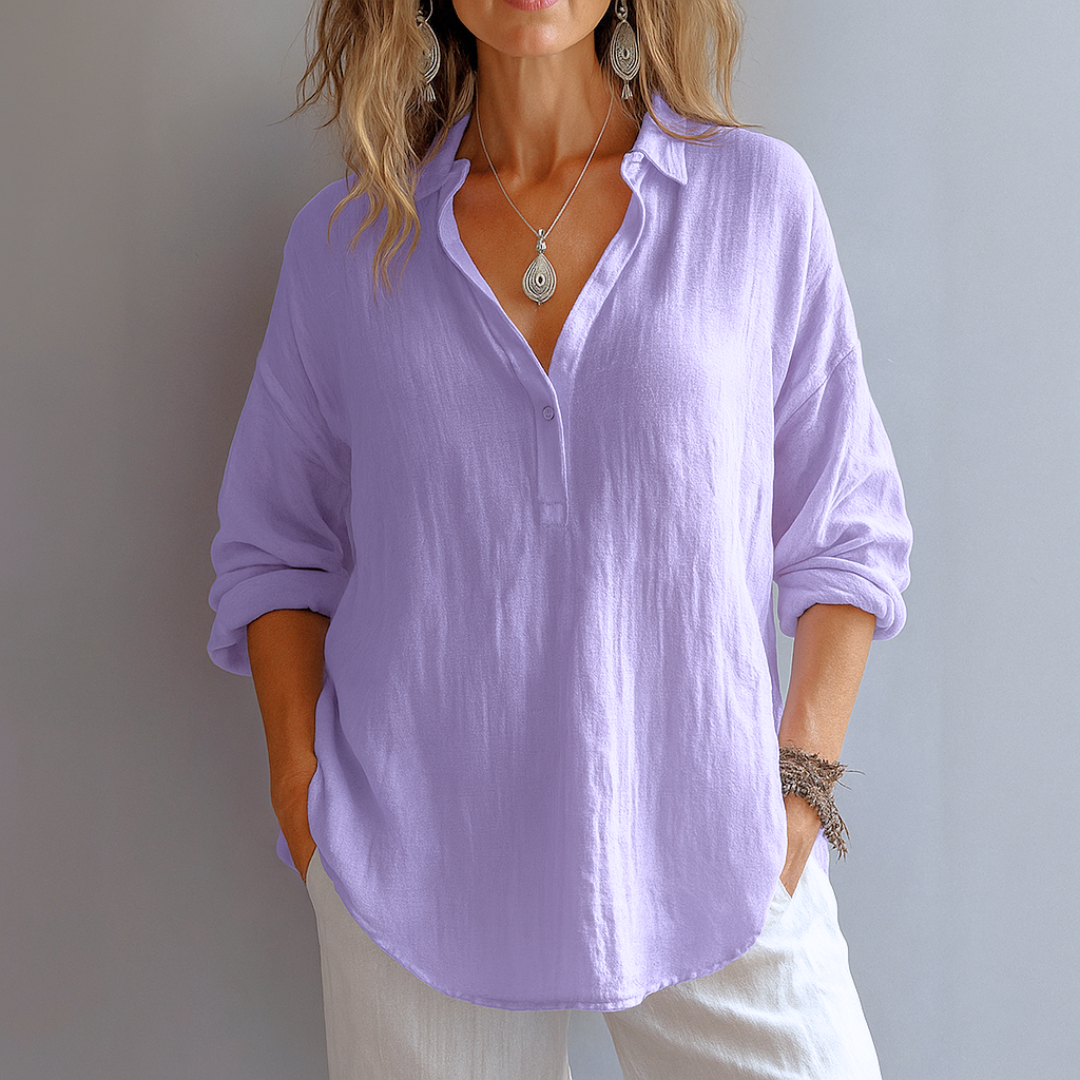 Bonnie | Relaxed Fit Blouse with Shirt Collar and Long Sleeves