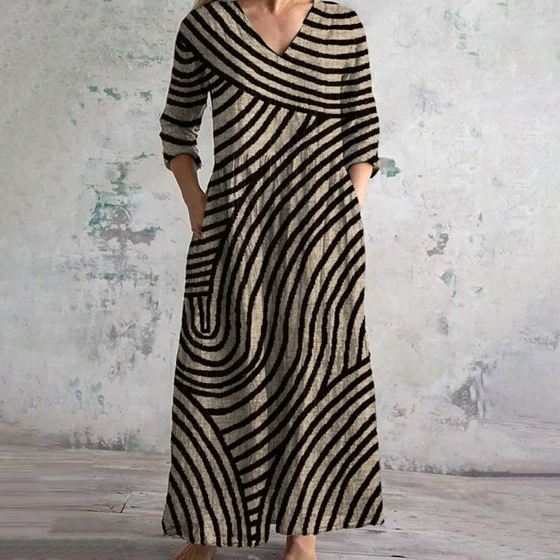 Gianna | Maxi Summer Dress with Vintage Stripes and V-Neck