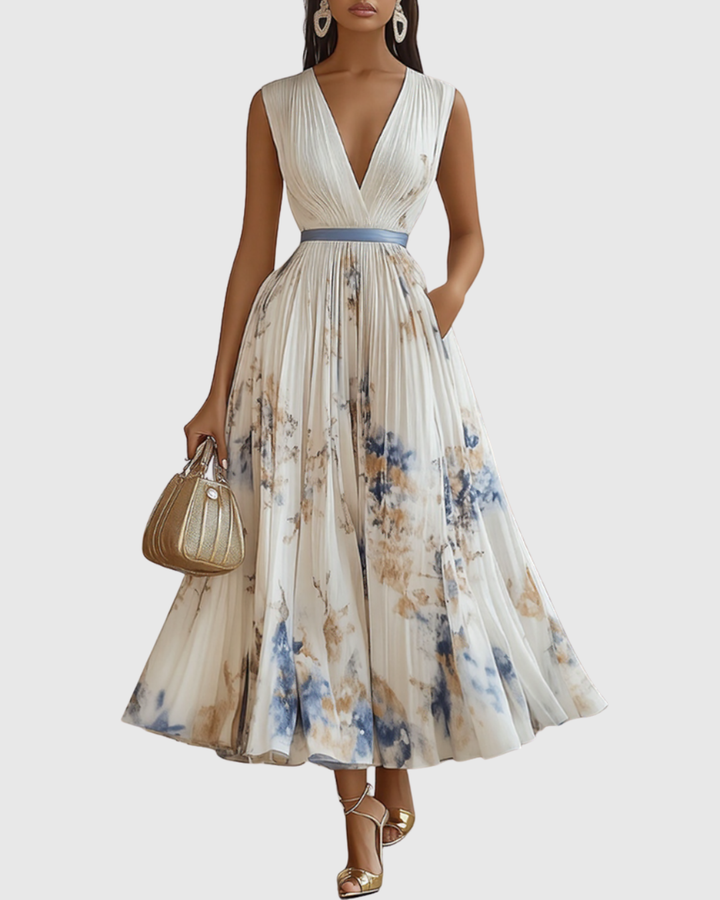 Rowena | Wedding Guest Maxi Dress Pleated V-Neck