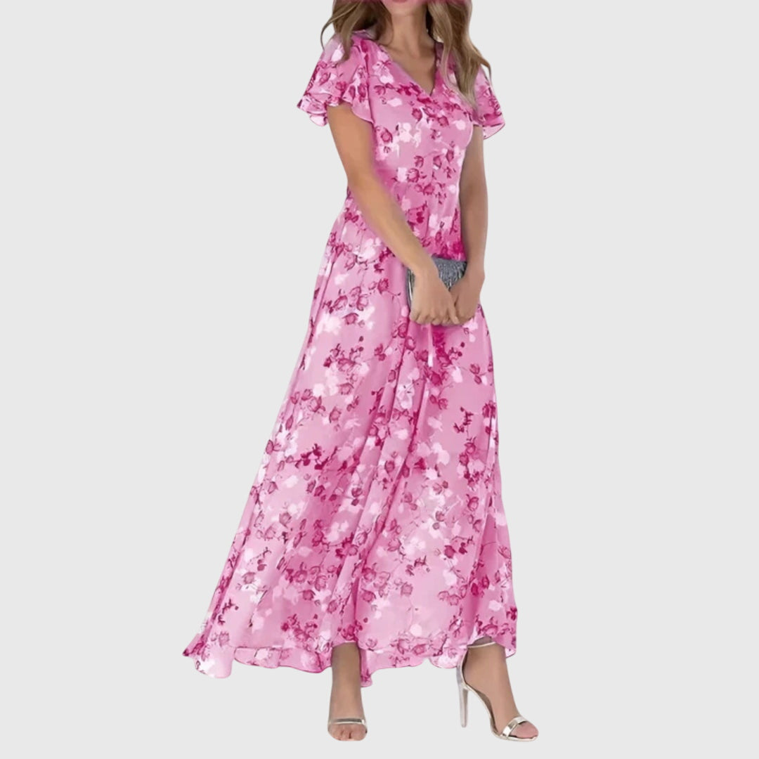 Lola | Maxi Wedding Guest Dress with Floral Print and V-Neck