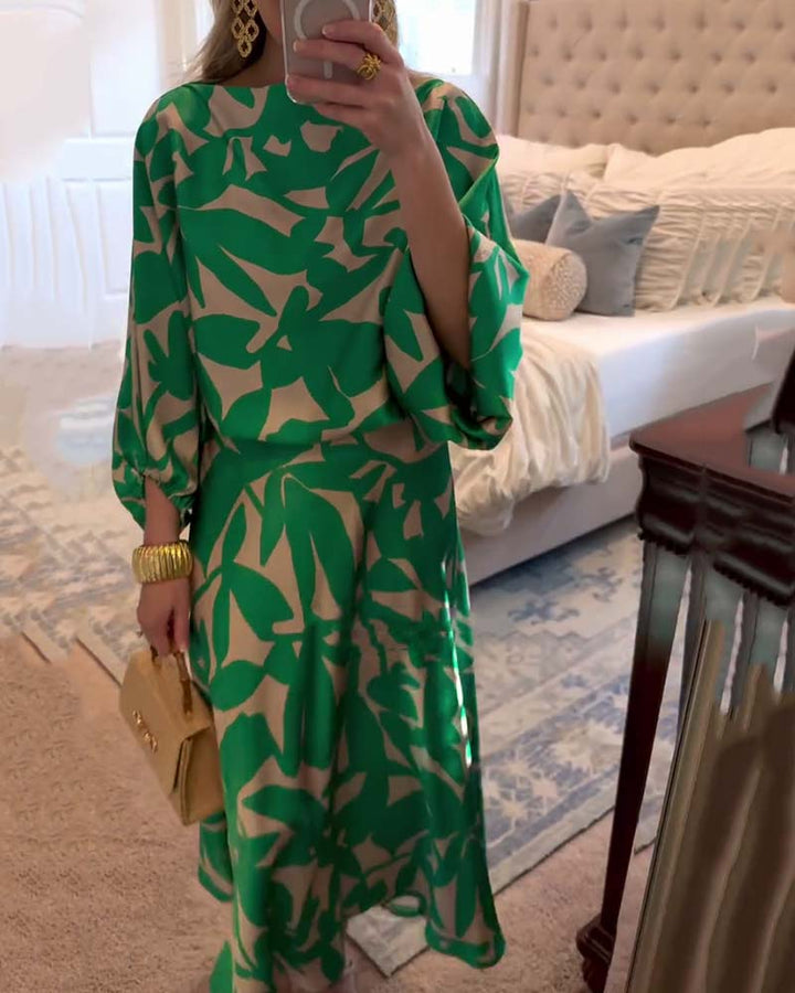 Demi | Matching Set with Abstract Print and Midi Skirt
