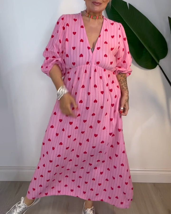 Tina | Maxi Summer Dress with V-Neck and Heart Print