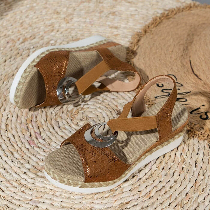 Audrey | Orthopedic Wedge Sandal with Snake Print and Buckle