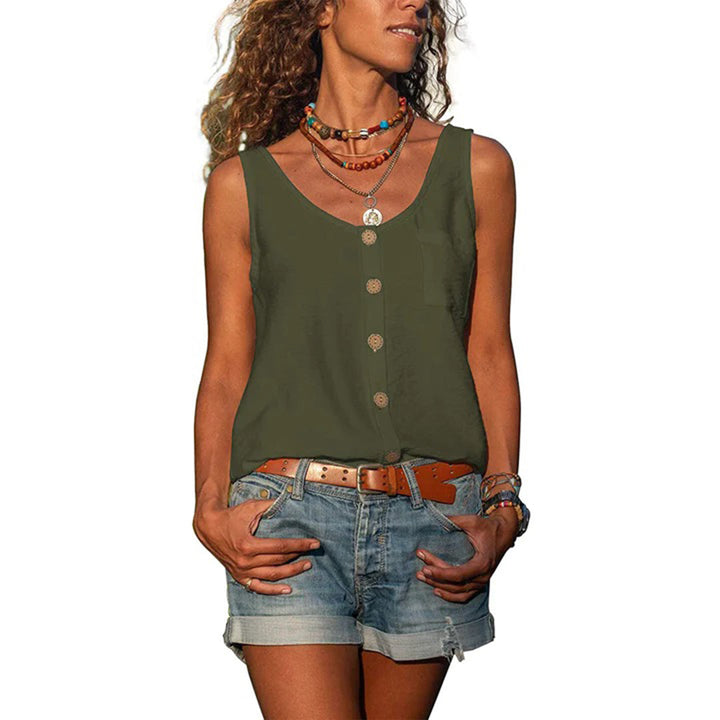 Fien | Sleeveless Button-Front Top with Scoop Neck and Relaxed Fit